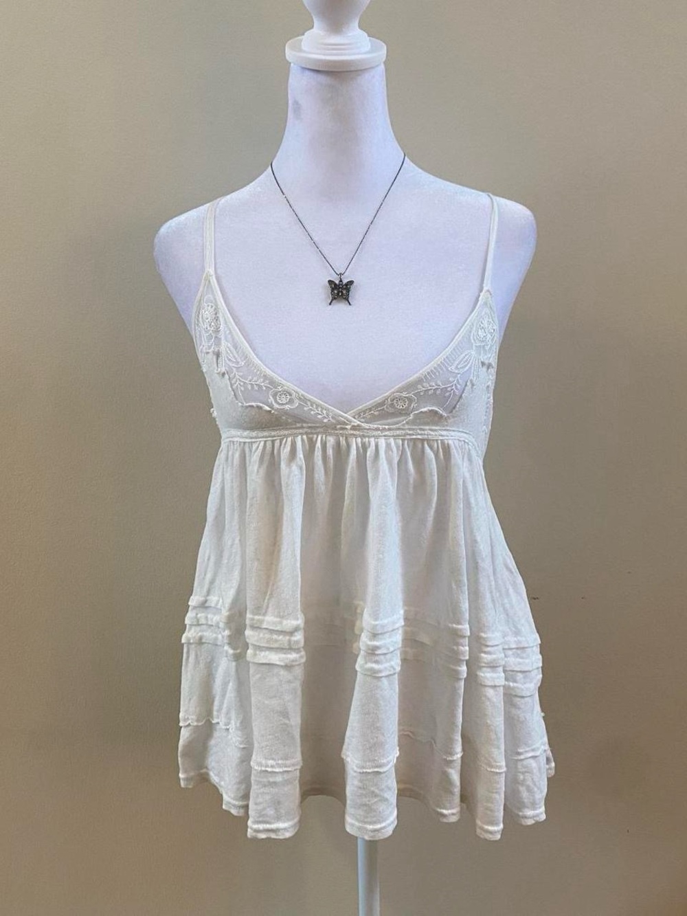 Free People Boho Coquette Cottagecore Cotton Linen Lace Tank Sz S